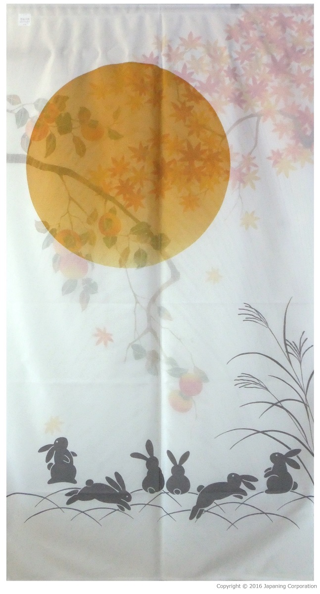 Tapestry noren - See-Through Two-Layered Fabrics: Moon & Rabbits (Front ...